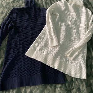 Two Lands End turtleneck tunic sweaters Medium navy and white